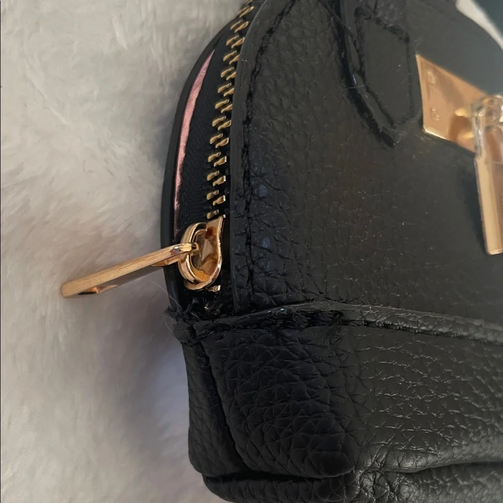 Mini Tote Bag Key Chain and Coin Purse Charm - Black with Gold Tone Accents